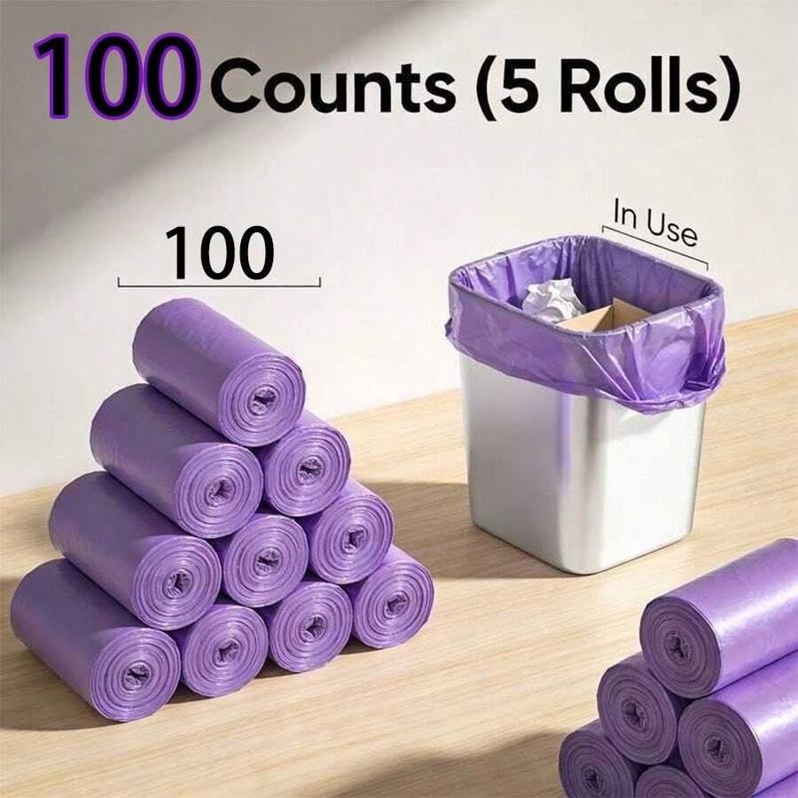 5 Rolls 100pcs Large Size Thickened Drawstring Trash Bags, High Toughness, Strong Load-Bearing, Durable And Sturdy, Suitable For Home, Kitchen, Office And Outdoor Cleaning - Multicolor - View 1