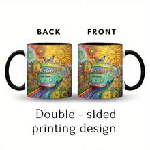 [Envío en 24 horas desde México]1 Taza de Café de Cerámica Estilo Retro Hippie - Diseño Impreso en Ambos Lados con Sol, Luna y Flores Vibrantes - Regalo Creativo para Cumpleaños, Pascua, Día de San Valentín, Accesorios para Cafetería - Imagen 1 pieza - Ver 5
