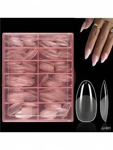 240pcs Semi-Matte Transparent Almond Shaped Artificial Nails, Mixed Sizes Full Cover Press-On Nail Tips - Multicolor - View 11