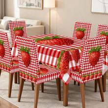 Universal Size Strawberry Print Stretch Chair Covers, Packs(1/2/4/6/8Pcs), Two Designs: Full Strawberry & Red Gingham Strawberry, High Elastic Full Wrap Washable, 2D Printed, Easy Install For Kitchen, Party Decor & Gifts. - Multicolor - View 8