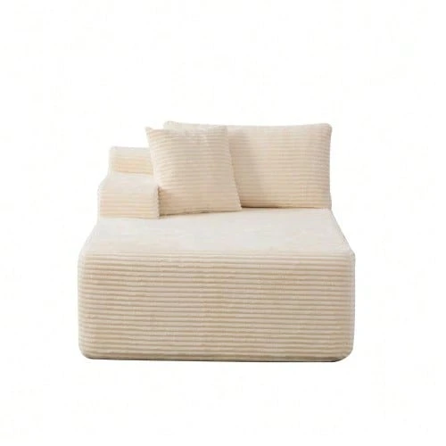 Modular Compression Sofa In Chenille Fabric, Filled With 30D High-Resilience Foam. Easy To Move And Featuring A Non-Slip Base, It Is Ideal For Living Rooms And Other Spaces. Ivory Color. - 杏色 - 查看 1