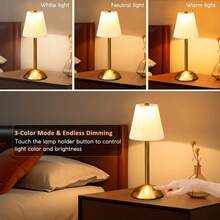 Cordless Table Lamp,Fabric Shade Table Lamps Rechargeable Operated Table Lamp With 3 Color Stepless Dimming & 3 Lighting Modes Touch Control Bedside Lamps - 1PC - View 2