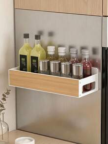 Magnetic No-Drill Refrigerator Storage Rack, Wall-Mounted Vertical Spice Rack, Strong Magnetic Easy Installation, Space-Saving Kitchen Storage Rack, Practical Home Accessory, Used For Storing Seasonings And Organizing Kitchen Countertop Space - White - View 10