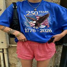 Heartfelt Daily Casual Graphic T-Shirt 100% Cotton Oversized Soft Breathable Casual Crewneck Short Sleeve Top Vintage Aesthetic Red Checkered Shorts Street Style  Basic Casual Wearers Fashion Lovers Daily Outfit Enthusiasts Gift Givers - 藍色 - 查看 18