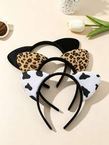3 Piecescute Leopard Print Cow Ear Styling Headband, The Perfect Choice For Daily Accessories - Multicolor - View 2