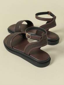Sandalias de mujer con hebilla y correa, suela gruesa, tacón bajo, color block fresco, estilo bohemio vintage de vacaciones, estampado aleatorio, punta abierta, tacón plano cómodo, nuevas de verano 2026, cuña baja sin fatiga, moda para exterior y playa, estilo sand girl, versátiles, alargan la pierna, con correa trasera, calado, patchwork floral, transpirables, elegantes y gráciles, combinan con faldas, casuales y deportivas, sandalias romanas con correa, talla 33 pequeña, talla 34 pequeña, zapatos de mujer talla grande 41-43 - Café integral - Ver 1