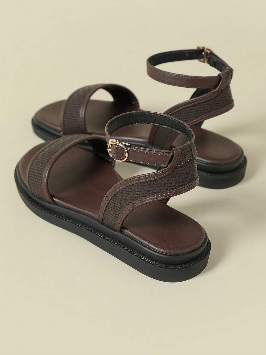 Sandalias de mujer con hebilla y correa, suela gruesa, tacón bajo, color block fresco, estilo bohemio vintage de vacaciones, estampado aleatorio, punta abierta, tacón plano cómodo, nuevas de verano 2026, cuña baja sin fatiga, moda para exterior y playa, estilo sand girl, versátiles, alargan la pierna, con correa trasera, calado, patchwork floral, transpirables, elegantes y gráciles, combinan con faldas, casuales y deportivas, sandalias romanas con correa, talla 33 pequeña, talla 34 pequeña, zapatos de mujer talla grande 41-43 - Café integral - Ver 1