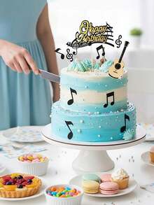 1 Set Music Cake Toppers, Musical Instruments And Notes Theme Cupcake Toppers, Suitable For Birthday, Musician Party, Welcome Party, Table Decor, Anniversary Supplies, Celebration Supplies, Theme Party Decoration - Multicolor - View 9