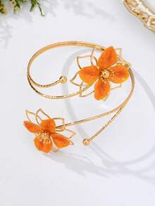 1 pièce Bague de cheville fleur orange, bracelet de cheville ajustable à double couche fleur orange exagérée style européen et américain, accessoire pour vacances et fêtes - Orange - Voir 4