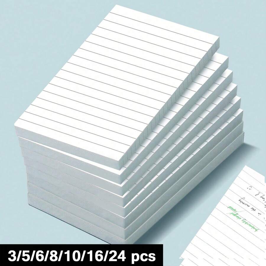 3/5/6/8/10/16/24入/包 格格線條便利貼 自黏式便利貼本 強力黏貼貼紙 大學線條白色紙 30張/本 適用辦公室、居家、學校備忘錄便箋文具 - 白色 - 查看 1