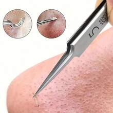 4/13 Peças Combo de Agulha de Acne e Clipe para Cravos em Aço Inoxidável, Ferramenta de Remoção de Comedões, Espinhas e Milia, Pinça de Limpeza Facial com Cabo - Prata - Visão 5