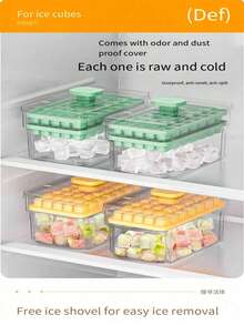 Molde de cubitos de hielo tipo presión con caja de almacenamiento de hielo, fabricador de hielo de liberación rápida con un clic, caja de almacenamiento de hielo semitransparente con tapa anti-desbordamiento, bandeja de hielo de silicona premium, apto para refrigerador, hogar, fiesta - A - Ver 5