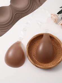 1pc Water Drop Shaped Lift & Push-Up Silicone Bra With Detachable Transparent Straps, Seamless Invisible Bra For Backless Dresses And Camisoles - Coffee Brown - View 6