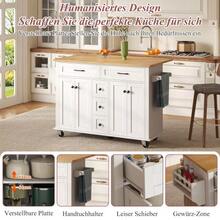 Multifunctional Kitchen Trolley With Fold-Out Worktop, Extendable To 120*65 Cm, With 5 Drawers, Cabinets, Spice And Towel Racks, On Casters – Kitchen Island For Kitchen, Dining Room And Living Room - 白色+自然色 - 查看 6