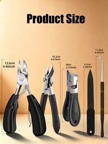 Set Alat Pemotong Kuku Kaki Melengkung Stainless Steel 5 Buah, Tang Mulut Lebar, Kikir Kuku, Pencungkil Kuku, Perlengkapan Pedikur Profesional - Hitam - View 9