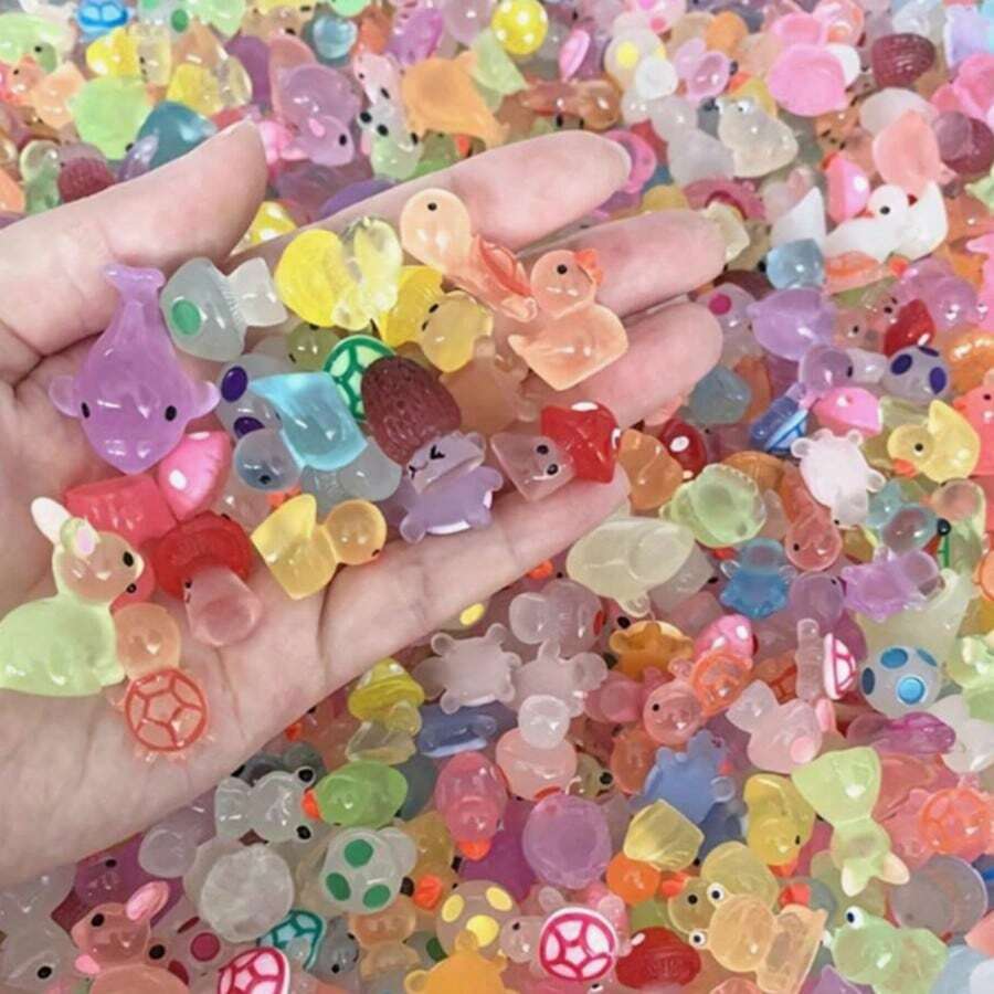 20/40/50/100pcs Resin Glow-In-The-Dark Small Animals, Handmade DIY Landscape Ornaments, Random Colors, No Electricity Required, Suitable For Garden, Party, Small Landscape, Pond, Dollhouse Decoration And Other Holiday Occasions, Random Styles, Christmas Fillers - Multicolor - View 1