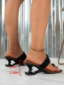 Women's Square Toe High Heel Sandals With Metal Stud Toe Ring, Fashionable Comfortable Versatile For Summer Vacation And Commuting - Black - View 3
