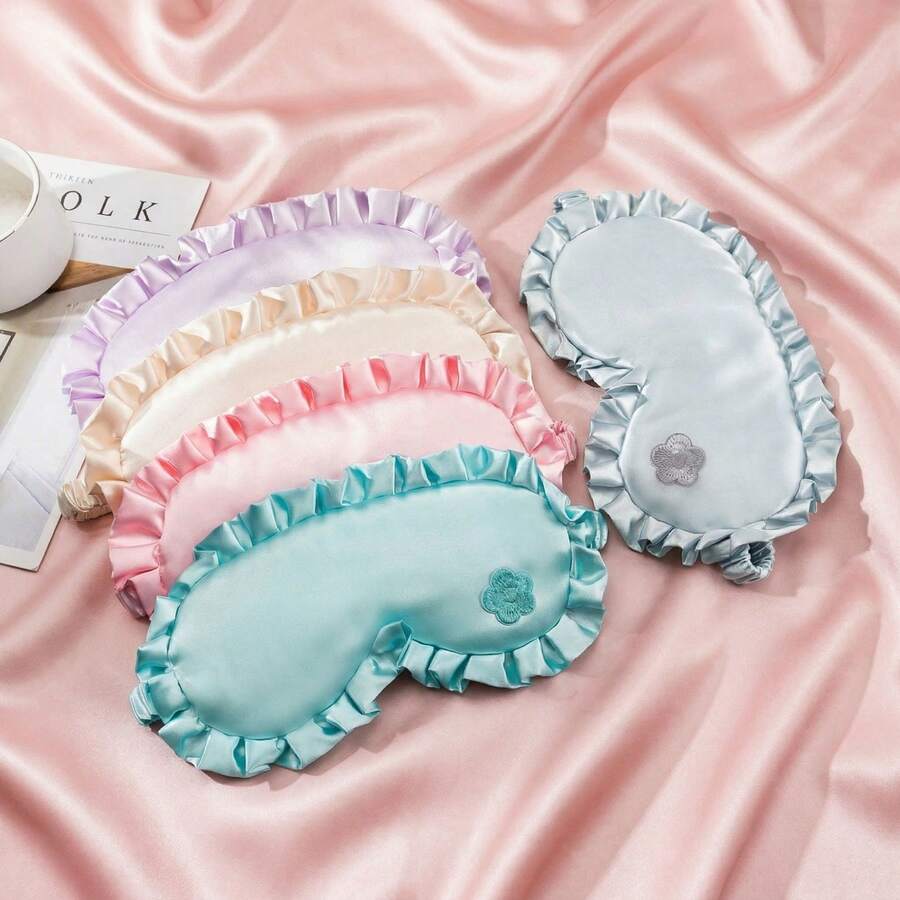 Lace Faux Silk Eye Mask With Embroidered Flower Design, Skin-Friendly, Non-Pressing, Cute Ins Style Blackout Sleep Mask