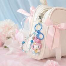 Miniso 2款 MINSO 三麗鷗 Kuromi My Melody 可愛美人魚海洋音樂會 3D公仔鑰匙圈，日系可愛貝殼串珠手腕掛繩鑰匙環，夏季泳池派對小禮物，美學海灘度假後背包錢包吊飾 - Pink - 查看 2