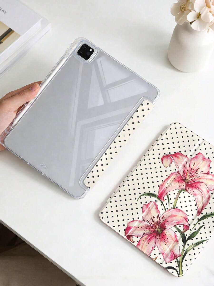 1件全透明壓克力殼三折平板保護殼 白色波點花卉彩繪款 相容 iPad 10th/11th/10.2/10.5/Air4/Air5/10.9/Pro11/Air 11-In.(M2)-2024/Pro 11-In.(M4)-2024/Air 11-Inch (M3) 2025/(A16) 11 Inch 11th Generation 2025 Mini6/Mini7/Air1/Air2/9.7/Air 8(M4)2026(11-Inch) 機型 - 多色 - 查看 1