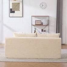 Modular Compression Sofa In Chenille Fabric, Filled With 30D High-Resilience Foam. Easy To Move And Featuring A Non-Slip Base, It Is Ideal For Living Rooms And Other Spaces. Ivory Color. - 米色 - 查看 4