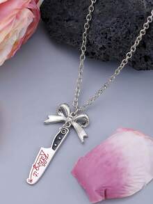 1pc Dark Gothic Punk Bow-Shaped Faux Short Blade & Sharp Knife Faux Tool Pendant, Suitable For Women's Y2k Party Jewelry Necklace - Silver - View 4