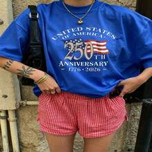 Heartfelt Daily Casual Graphic T-Shirt 100% Cotton Oversized Soft Breathable Casual Crewneck Short Sleeve Top Vintage Red Checkered Shorts Aesthetic Daily Trendy Basic Casual Wearers - Azul - Ver 19
