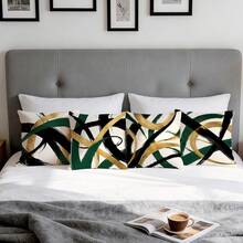 4pcs Dark Green Gold Foil Abstract Geometric Pattern Single-Sided Printed Throw Pillow Covers/Cushion Covers, Multi-Scene Atmosphere Decorative Pillow Covers Suitable For Living Room Sofa Bedroom, Pillow Inserts Not Included, 40x40cm/45x45cm/50x50cm - Multicolor - View 10