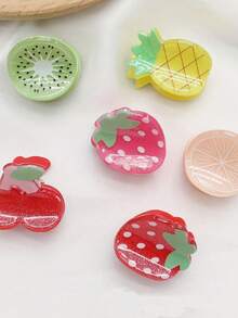 Women & Girls Mini Claw Hair Clips, Fruit Shaped Hair Clips, Strawberry Cherry Orange Kiwi Pineapple Small Claw Clips, Fun Summer Durable Grip Clips, Acetate Colorful Hair Clips, For Thick And Thin Hair Summer Hair Accessories - Multicolor - View 6