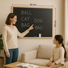 90x60cm Black Wooden Blackboard With Chalk + Eraser, Educational Learning Board For Kids & Adults - 12cm - View 2