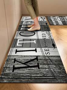 1pc Rubber Material Kitchen Runner Rug, Tableware Letter Print Pattern, Nordic Luxury Style Kitchen Mat, Long Runner Rug Laundry Room Rug, Thick Fabric With Good Foot Feel, Easy To Clean, Machine Washable, Hand Washable, Practical Entryway Doormat Home Decor Rug, Room Decor, Suitable For Dining Room, Kitchen, Laundry Room, Indoor Doorway And Other Indoor Areas - Dark Grey - View 2