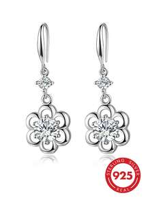1 Pair Elegant Unique 925 Sterling Silver Hollow Flower Zirconia Stone Earrings, Suitable For Women's Daily, Party, Date - White - View 11