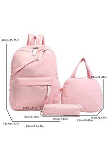 1 Set Back To School Backpack Set - Solid Color Large Capacity Backpack + Lunch Bag + Pencil Case Multi-Piece Set, With Laptop Compartment, Durable Nylon Backpack, With Adjustable Shoulder Straps And Spacious Multi-Pockets - Lightweight Portable Zipper Bag, Suitable For Students/Teenagers/Graduates, Perfect For Outdoor/Travel/Middle School/High School/College, College Essential School Bag - Multicolor - View 2