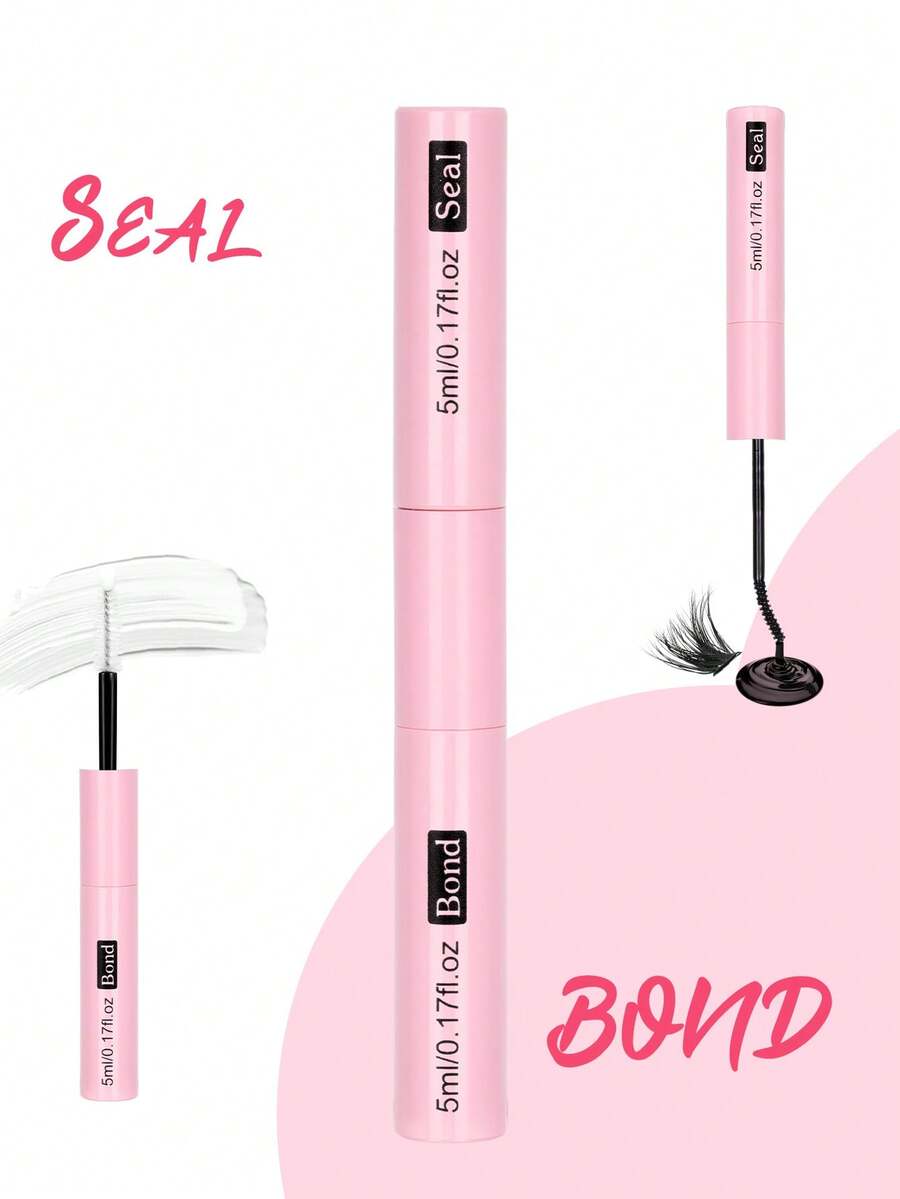 1pc 2 In 1 Eyelash Bond And Seal For DIY Lash Extensions, Bond 5ml And Seal 5ml, Tweezers, Lash Glue Strong Hold Lash Cluster Glue 2 In 1 Lash Bond And Seal Waterproof Long Lasting Cluster Lash Glue All Day Wear For DIY Lash Extensions Lash Glue - Baby Pink - View 1