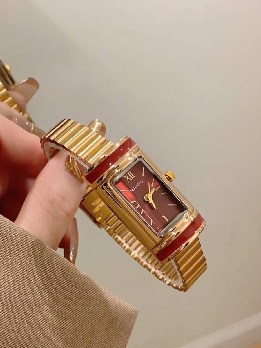 1pc Oval Vintage Style Gold Bamboo Strap Quartz Women's Watch, Elegant And Exquisite, Suitable For Daily Wear, Birthday Gift, Party - Gold - View 1