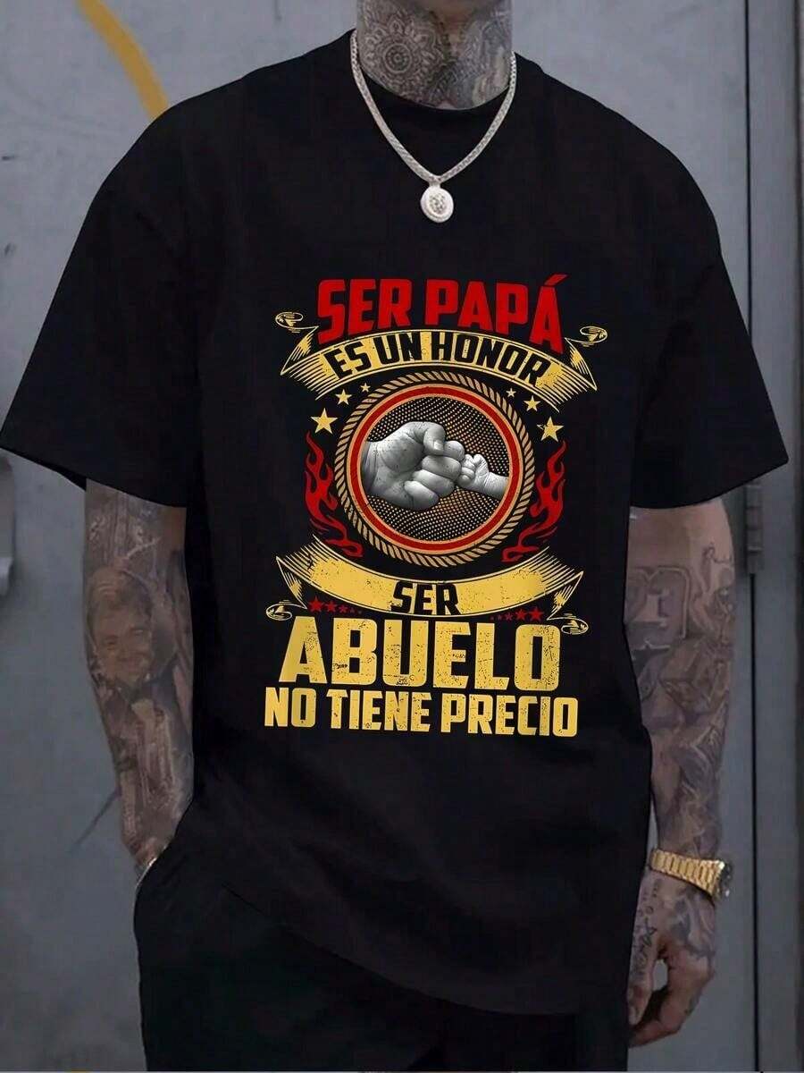Camiseta Hombre Algodón Suave con Diseño Ser Padre y Abuelo,Un Honor.Estilo Casual para Papá o Abuelo,Idea Regalo Original y Confortable. - Negro - Ver 1
