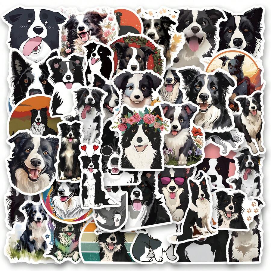 50Pcs Border Collie Stickers, Aesthetic Stickers, High Quality Stickers Scrapbook, Decorative Paper, Journaling, Laptop, Bumper, Skateboard, Water Bottles, Computer, For Gift Bags, Envelope Seals, Party Decoration - Sheepdog - View 1