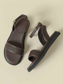 Sandalias de mujer con hebilla y correa, suela gruesa, tacón bajo, color block fresco, estilo bohemio vintage de vacaciones, estampado aleatorio, punta abierta, tacón plano cómodo, nuevas de verano 2026, cuña baja sin fatiga, moda para exterior y playa, estilo sand girl, versátiles, alargan la pierna, con correa trasera, calado, patchwork floral, transpirables, elegantes y gráciles, combinan con faldas, casuales y deportivas, sandalias romanas con correa, talla 33 pequeña, talla 34 pequeña, zapatos de mujer talla grande 41-43 - Café integral - Ver 5
