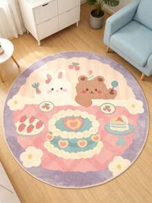 1pc Tulip & Bunny Round Rug, Decorative Carpet, Bedroom Decor, Floor Mat, Carpet, Home Decor, Living Room Rug, Small Living Room Rug, Bedroom Carpet, Living Room Home Decor, Outdoor Rug, Washable Carpet - Multicolor - View 3