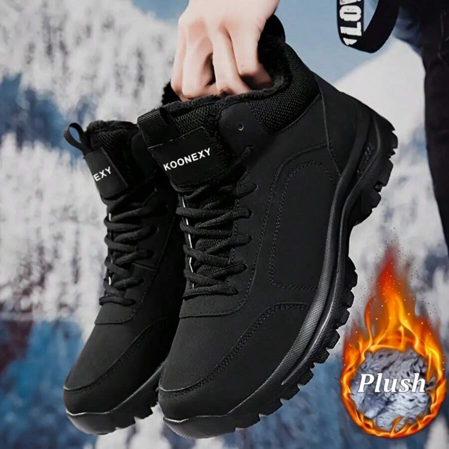 Men's Warm Lined Winter Snow Boots, Non-Slip, Durable Sole, Comfortable Design, Suitable For Outdoor Wear - Z98 Black - View 1