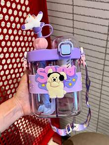 Dual-Drinking Cup Children's Water Bottle, Cute Large Capacity Divided Straw Cup For Boys And Girls Elementary Students Outdoor Drinking - Purple - View 2