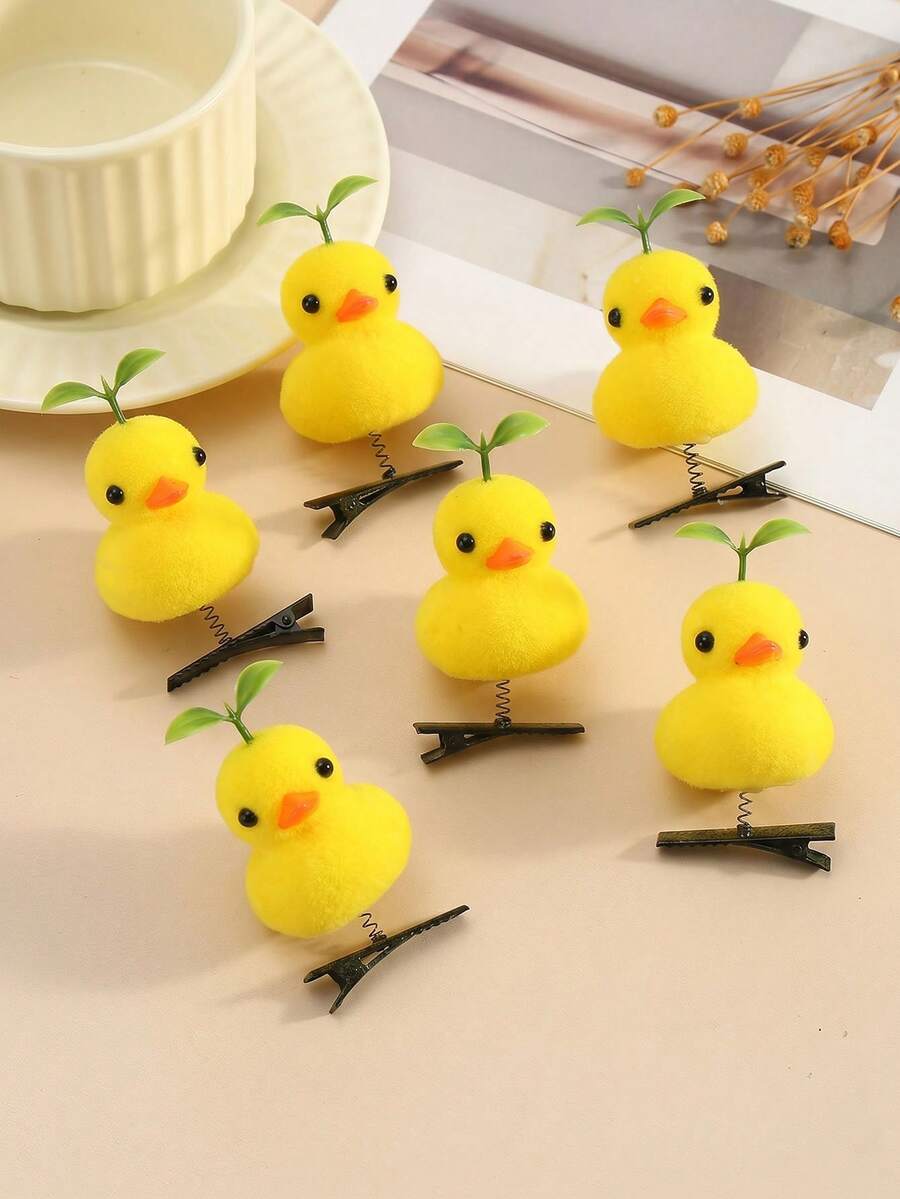 5/10/20pcs Cute Soft Plush Yellow Duck Hair Clips, Cartoon 3D Hair Accessories, Suitable For Girls, Hair Clips, Hair Pins, Head Accessories - Multicolor - View 1
