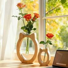 Oval Hollow Wooden Test Tube Vase, Minimalist Glass Tube Flower Arrangement Stand, Creative Home Desktop Decor Hydroponic Plant Vase, Suitable For Roses And Daisies - Multicolor - View 11