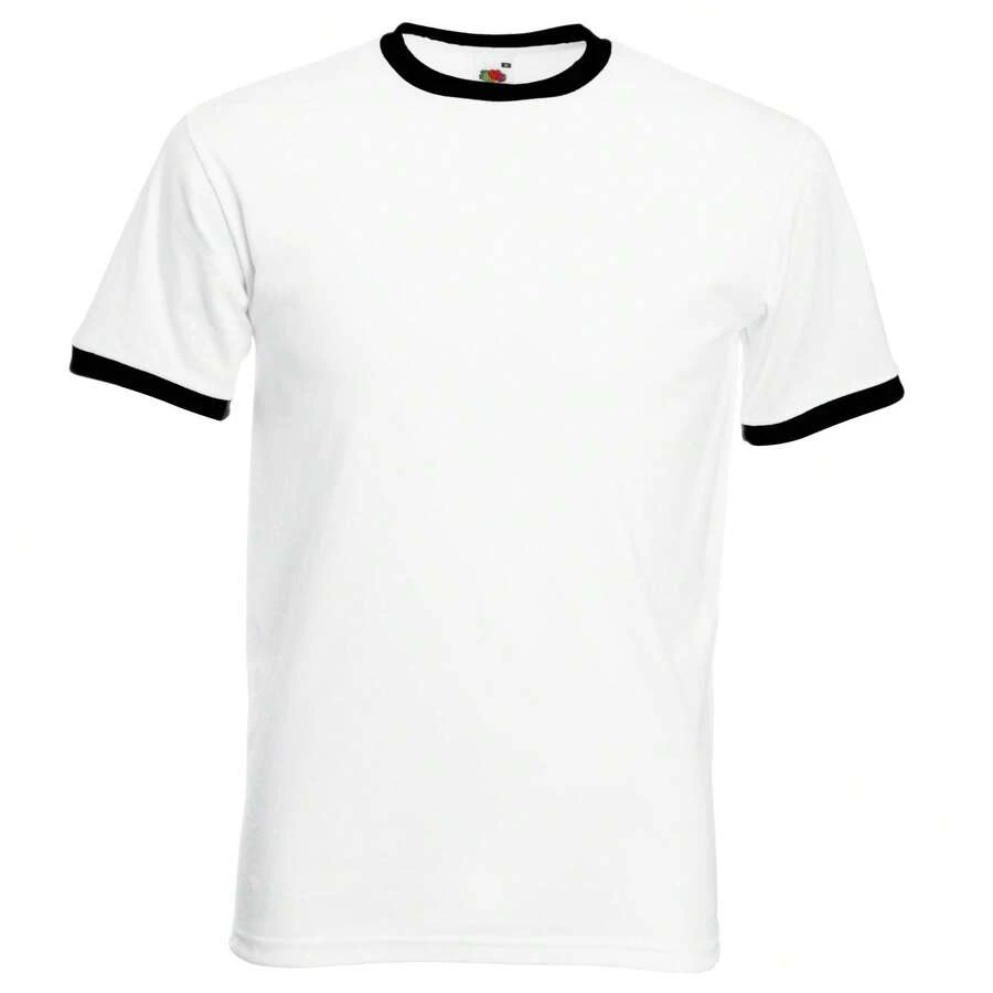 Fruit Of The Loom Mens Ringer Short Sleeve T-Shirt - White/Black - View 1