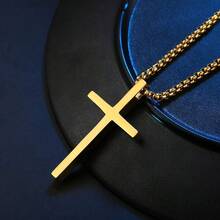 1PC Gold & Silver Polished Cross Necklace, Summer Long-Wear Sweat-Resistant Non-Fading Hypoallergenic, Effective Neckline Enhancement For Slimmer Face, Suitable For Beach Vacation / Street Style / Commute Business All-Scenario, Father's Day, Birthday, Graduation Season Gift Choice For Men & Women Couples - Multicolor - View 11