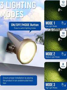 1pc Super Bright Outdoor Solar Landscape Spotlight, Equipped With 55 LED Beads For Night Lighting, Solar Garden Light For Yard Decoration, With Motion Sensor, 3 Lighting Modes, Durable Lithium Battery, Detachable Wall Light/Lawn Light, Perfect For Lawn, Villa, Halloween Decoration, Adjustable Angle, Suitable For Yard, Ground, Garden, Pool, Lawn - Multifunctional Solar Lamp - View 10