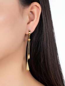 RAYQUEEN 1 Pair Stainless Steel Teardrop Pendant Pull-Out Personalized Versatile Earrings For Women, Suitable For Daily Wear And Gift Giving - Yellow Gold - View 2