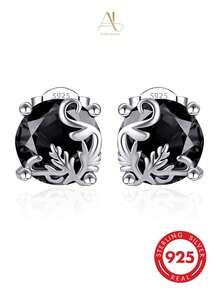 1 pieza Pendientes de botón de mujer de diseño único y minimalista premium en plata de ley 925 con circonita, forma geométrica redonda de alga marina, adecuados para vacaciones, banquetes, uso diario, ir al trabajo, estilo exquisito perfecto para regalo de cumpleaños y aniversario - Plateado - Ver 10