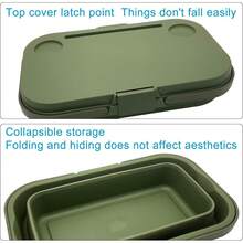 Cesta de picnic plegable, cesta de camping plegable de gran capacidad, incluye mesa y organizador para el coche, se puede usar con una cubitera, ideal para acampar, guardar cosas en el coche, organizar el hogar, etc. Color verde oscuro. - verde oscuro - Ver 7
