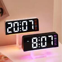 1 pièce Réveil numérique LED avec lumière ambiante 4 couleurs, horloge à surface miroir élégante, convient pour la décoration de la chambre à coucher, style minimaliste - Version améliorée - Voir 4